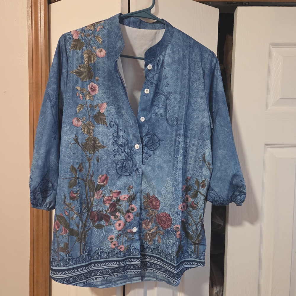 Blue Floral Men's Button-Up Shirt